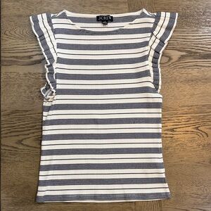 J. Crew Vintage Rib Striped White and Navy  Tank with Ruffle Sleeves